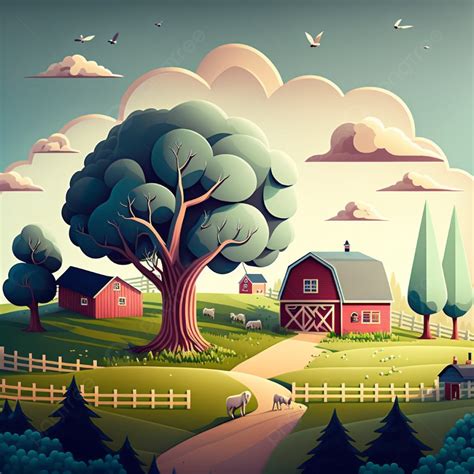 Sunny Day Village Farm House Cartoon Background Vector, Farm House ...