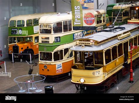 Old trams and buses on display at Glasgow Museum of Transport Stock Photo: 7440969 - Alamy