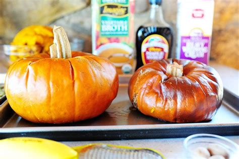 Easiest way to harvest pumpkin flesh -- stick em in the oven at 300 degrees for at least an hour ...