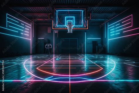 Futuristic basketball court made of neon lights. Generative ai. Stock Illustration | Adobe Stock