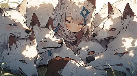 Anime Wolf With A Girl Among The White Wolves Background, Cute Wolf Anime Picture Background ...