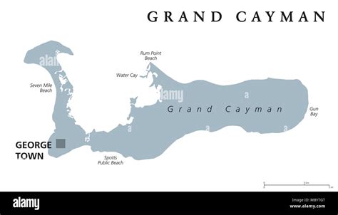 Grand Cayman political map with capital George Town. Largest of the Cayman Islands. British ...