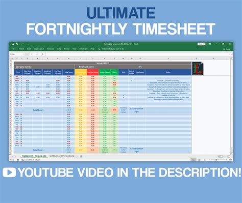 Automatic Fortnightly Timesheet Template Excel Work Log - Etsy Australia