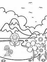 Mountains And Garden Flowers sketch template