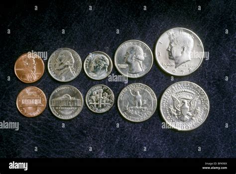 reverse penny nickel dime quarter half-dollar US USA America face both ...