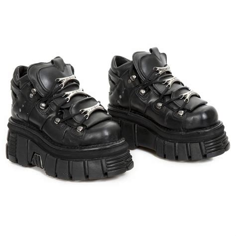 NEW ROCK M.106-S29 TOWER SHOES Metallic Black Leather Biker Gothic ...