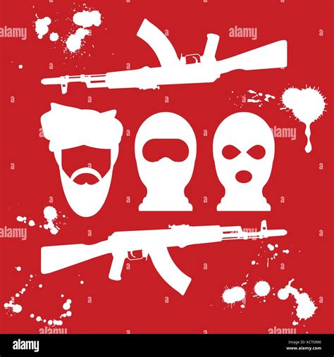 Símbolo del terrorismo - hombre en turbante, balaclava y dos cruzaron AK-47 Imagen Vector de ...