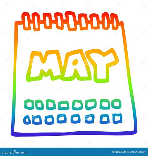 A Creative Rainbow Gradient Line Drawing Cartoon Calendar Showing Month of May Stock Vector ...