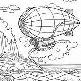 Airship Crashing Into Water And Land Coloring Page · Creative Fabrica sketch template