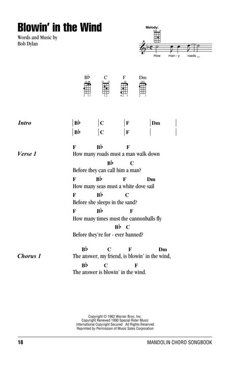 Blowin' In The Wind sheet music by Bob Dylan (Mandolin – 158077)