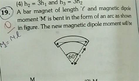 A bar magnet of length ' l ' and magnetic dipole moment ' M ' is bent in U shape as shown in ...