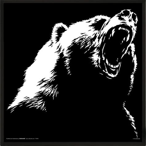 Culturenik Grizzly Bear Roar Modern Illustrated Animal Decorative Art Poster Print (Framed 12 ...