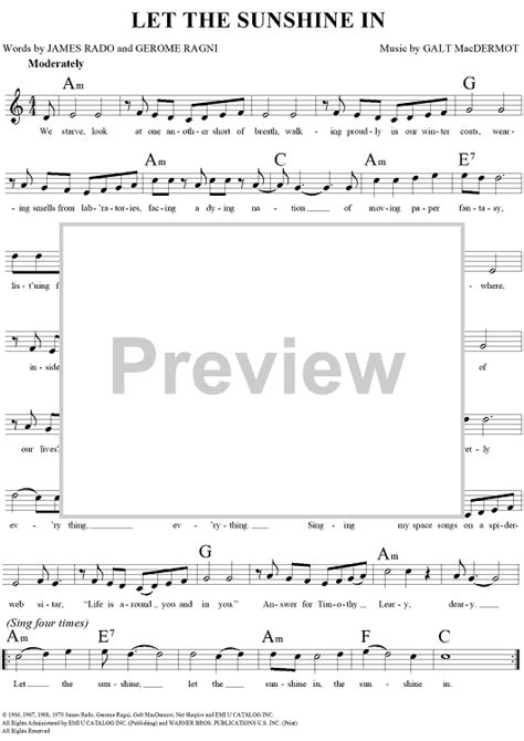 Let the Sunshine In" Sheet Music by The 5th Dimension for Lead Sheet - Sheet Music Now