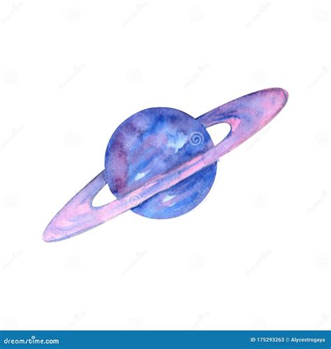 Handdrawn Watercolor Planet Saturn with Rings Isolated on White Background. Stock Illustration ...