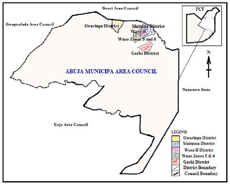 Map Showing Six Districts in Abuja Municipal Area Councils of FCT ...