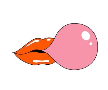 Premium Vector | Female mouth blowing a bubble of pink chewing gum woman red lips chews bubble ...