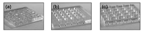 PDMS elastomer samples; (a) Random surface; (b) Conical asperities; (c ...