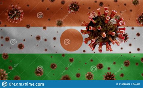 3D, Nigerien Flag Waving with Coronavirus Outbreak. Niger Covid 19 ...