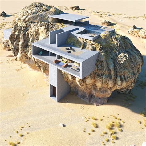 Modern Rock House Built Into the Side of an Enormous Boulder