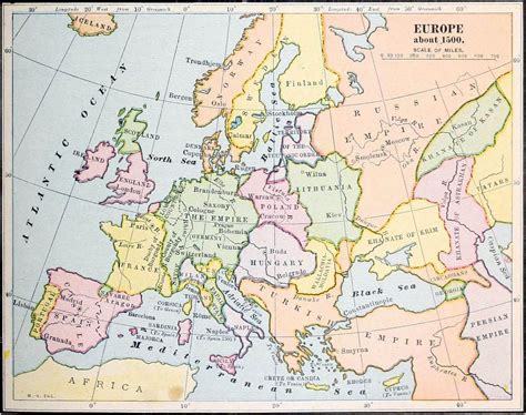 Map of Europe from around the year 1500 - taken from Creative Commons copy of New International ...