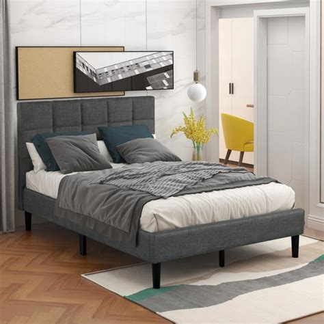 Twin Bed Frame with Headboard, Heavy Duty Fabric Upholstered Twin Platform Bed Frame/Mattress ...