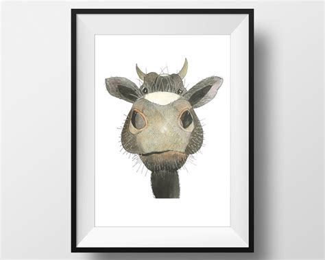 Cow nose art print nosy farm animal portrait steer face | Etsy