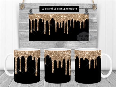 Full Wrap Mug Sublimation Designs Black With Gold Glitter - Etsy | Mug template, Sublimation ...