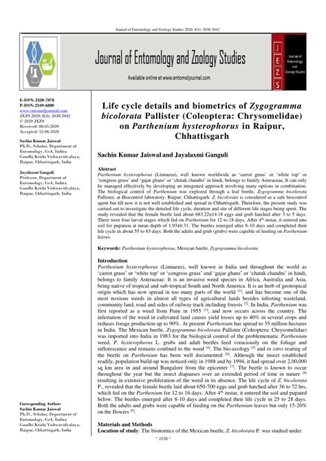 (PDF) Life cycle details and biometrics of Zygogramma bicolorata ...