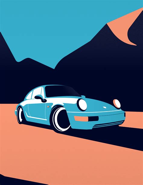 Porsche 964 Carrera printed on natural matte fine art paper, gift, illustrations, poster, car ...