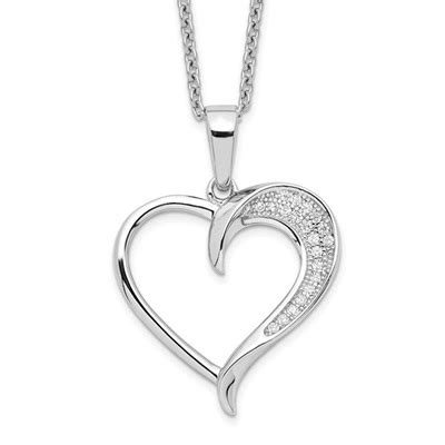 Brilliant Embers Sterling Silver Rhodium-plated 21 Stone 18 inch Micro Pavé CZ Polished Heart ...