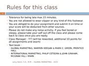 GLOBAL MARKETING CHAPTER 4 LENY HALIM UIB - Rules for this class 1 Tolerance for being late max ...