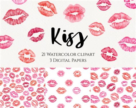 Watercolor Kiss Lips Clipart Valentine's Day Clipart | Etsy