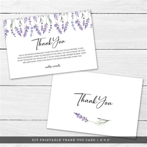 Lavender Thank You Cards Thank You Card Purple Floral Thank | Etsy