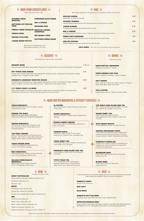 Cheddar's Menu Printable Version