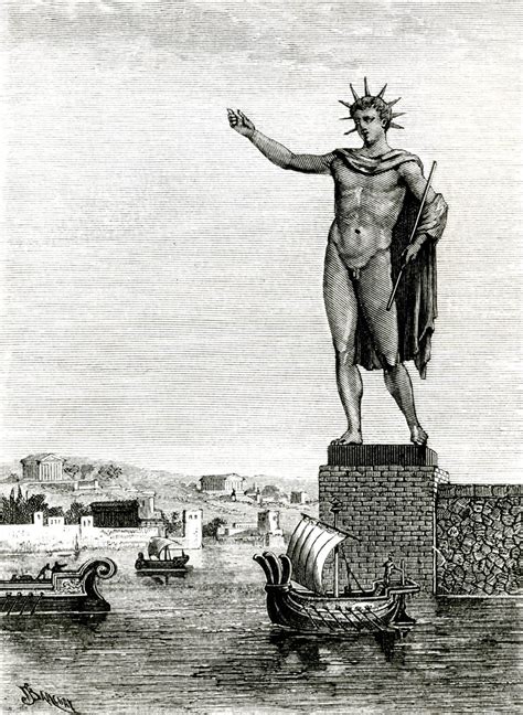 TIL that, despite being built in 280 BC, the Colossus of Rhodes was approximately as tall as the ...