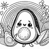 Coloring Page Book Cute Kawaii Avocado Cartoon Food For Preschool Kids  sketch template
