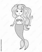 Little Cute mermaid coloring page Coloring Book For Kids Vector  sketch template