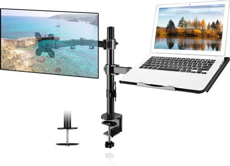 MONITOR AND LAPTOP Mount Adjustable Monitor Arm Stand with Laptop Tray ...