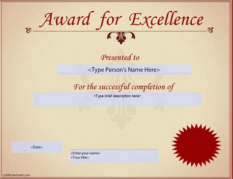 Award for Excellence Certificate | Templates at allbusinesstemplates.com