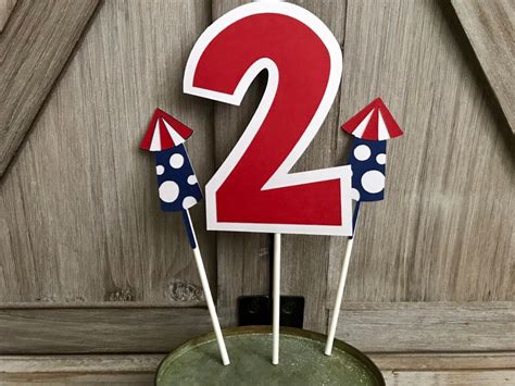 Red White & Two Cake Topper-second Birthday Patriotic - Etsy