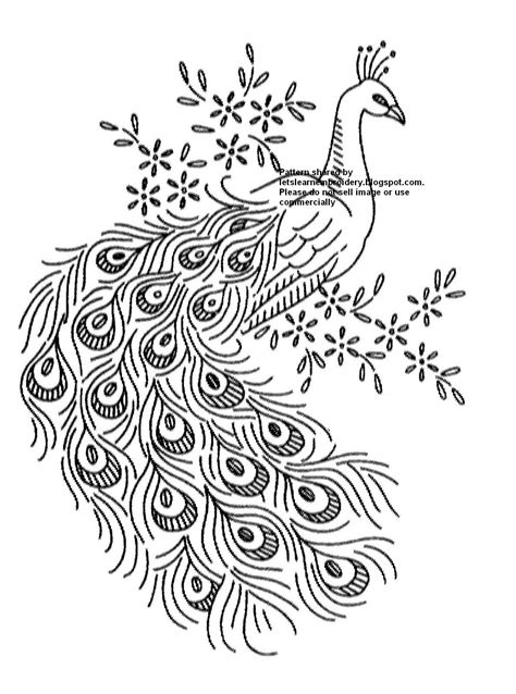 Let's learn embroidery: Free peacock pattern 1