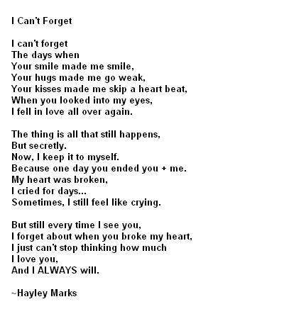 Teenage love poems, poetry: I can't forget - love poem