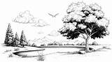 Nature coloring Book Page Featuring A tranquil Lake Surrounded By Lush  sketch template