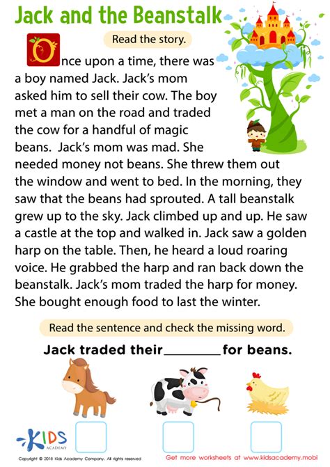 Jack and Beanstalk Worksheet for kids