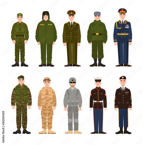 Collection of Russian and American military people or personnel dressed ...