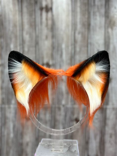 Realistic Fox Ears and Tail Set Faux Fur Kitsune Ears Headband Orange ...