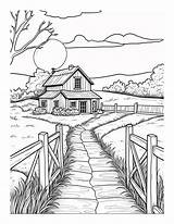 Cozy Countryside Retreat  Free Country House Coloring Page sketch template