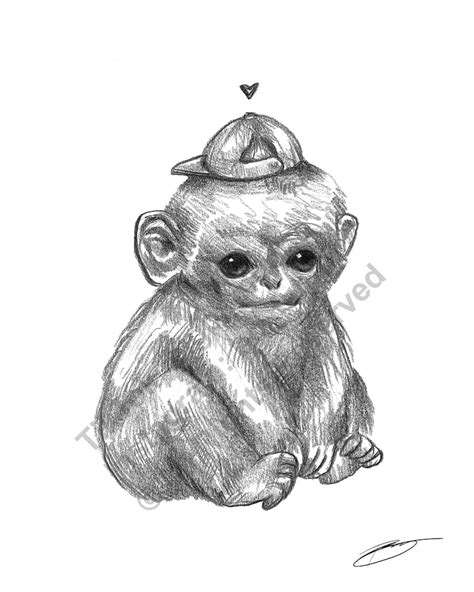 Fat Little Monkey Sketch Illustration 8.5 X 11 Black and - Etsy