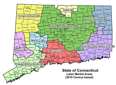 State of Connecticut Towns Listed by Labor Market Area map