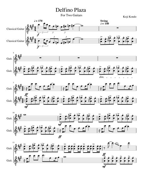 Delfino Plaza Sheet music for Guitar | Download free in PDF or MIDI | Musescore.com